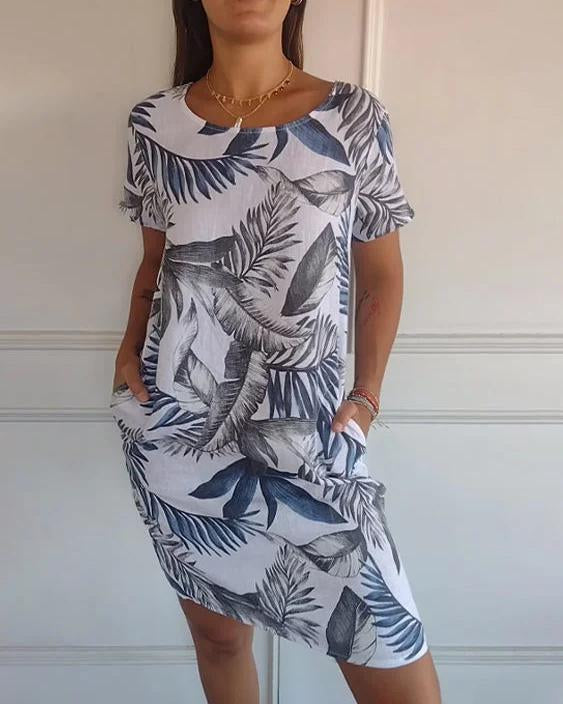 Leichtes Baumwoll-Leinen-Sommerkleid mit V-Ausschnitt und Taschen | Perfekt für heiße Tage