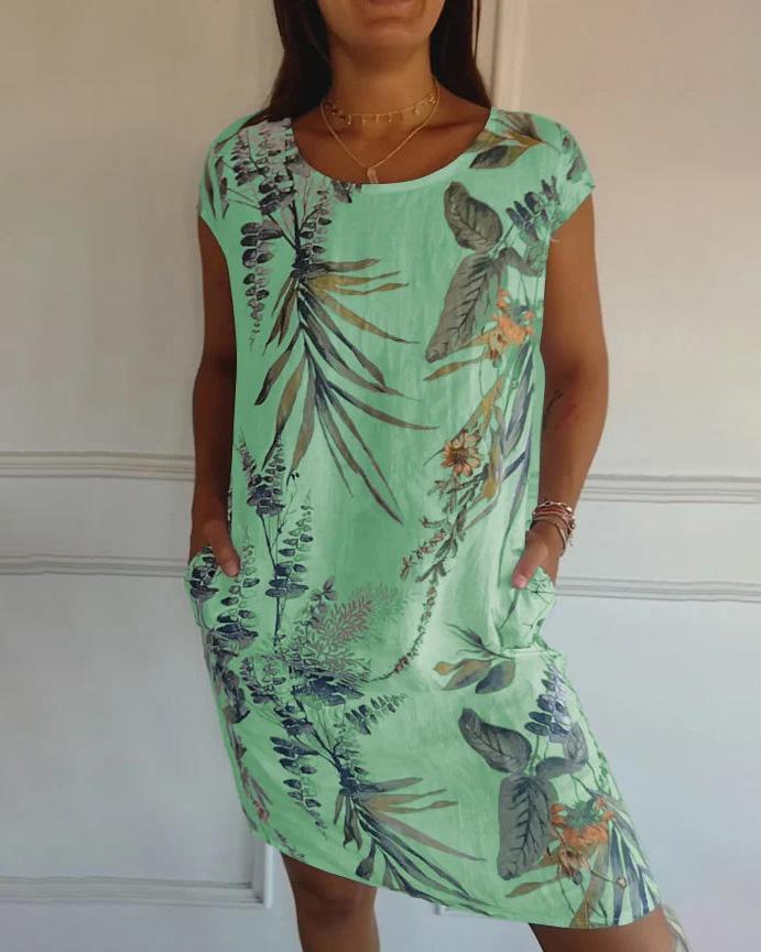 Leichtes Baumwoll-Leinen-Sommerkleid mit V-Ausschnitt und Taschen | Perfekt für heiße Tage