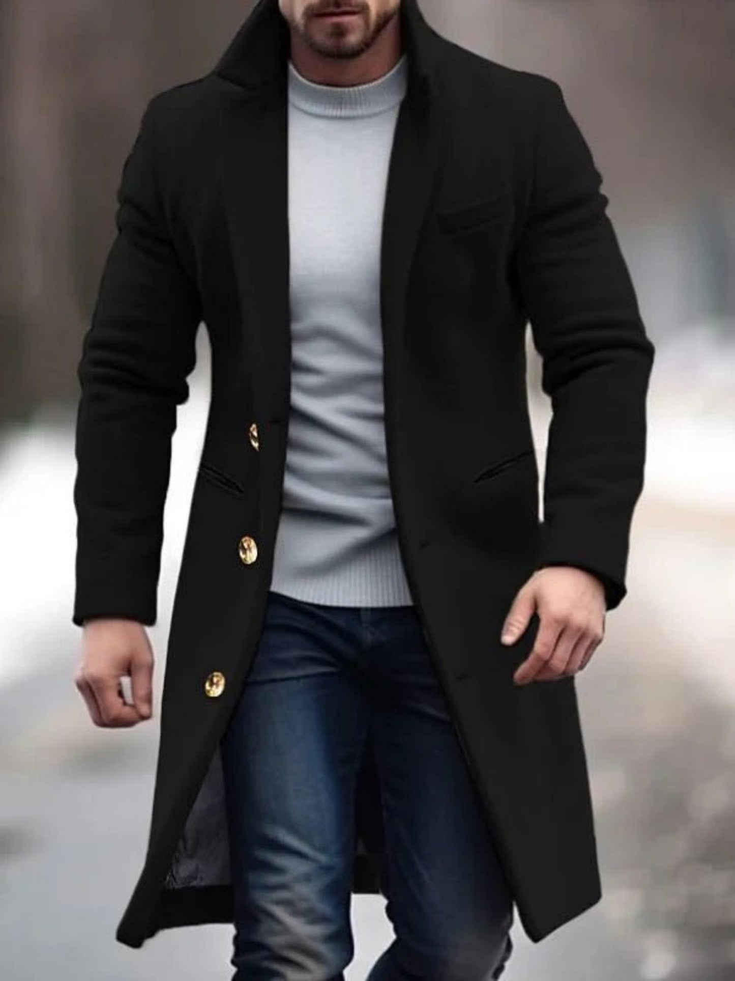 Herren Wintermantel lang mit regulärer Passform und langen Ärmeln