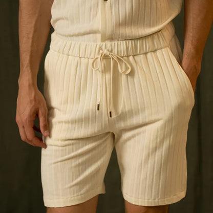 Herren Frühling Zweiteiliges Set – Kurzarmhemd und Shorts in Hellgelb