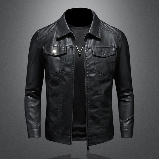 Herren Bikerjacke Einfarbig Slim Fit Leicht mit Reißverschluss