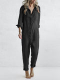 Damen Jumpsuit Kurzarm aus Baumwolle mit Knopfleiste und Taschen - Ideal für Sommer