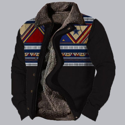 Herren Fleecejacke mit Aztekischem Geometrischem Print – Ideal für Sommerabende