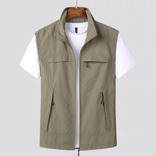 Herren Weste für Frühling und Herbst Slim Fit mit Reißverschluss, Einfarbig und Seitentaschen