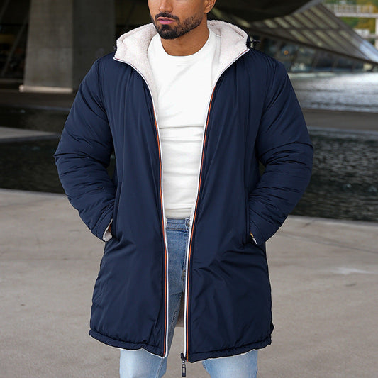 Herren Herbst-Winter Kapuzenmantel mit doppelseitigem Reißverschluss und Colorblock-Windbreaker