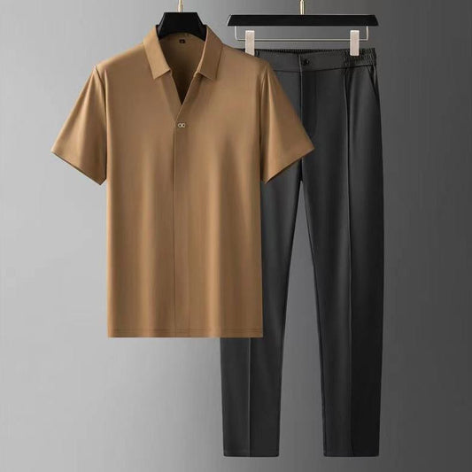 Herren Sommer Zweiteiliges Set – Ultraleichtes Kurzarmhemd und Hose