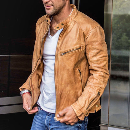 Herren Winter Motorradjacke mit Stehkragen, Reißverschluss und Verstärkten Nähten