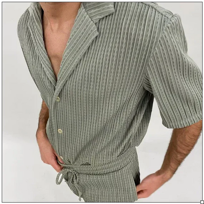 Sommer-Set für Herren | Kurzarm-Hemd & Shorts aus Leinen-Baumwoll-Mix – Atmungsaktiv & Leicht | Perfekt für heiße Sommertage