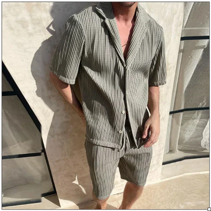 Sommer-Set für Herren | Kurzarm-Hemd & Shorts aus Leinen-Baumwoll-Mix – Atmungsaktiv & Leicht | Perfekt für heiße Sommertage