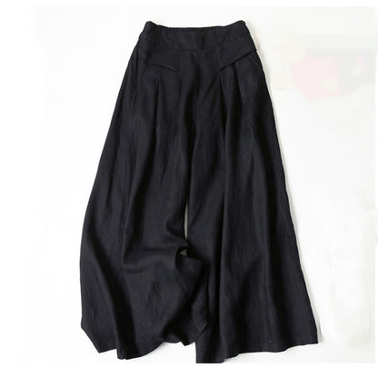 Damen Hose Mit Weitem Bein Hoher Taille Seitentaschen Und Elastischem Bund