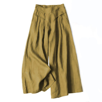Damen Hose Mit Weitem Bein Hoher Taille Seitentaschen Und Elastischem Bund