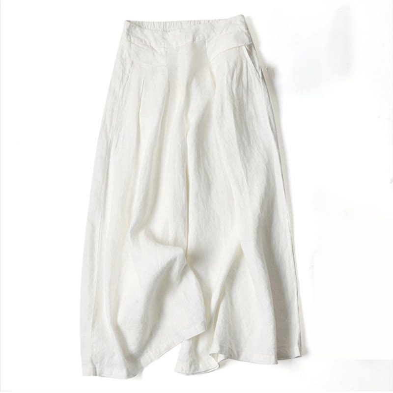 Damen Hose Mit Weitem Bein Hoher Taille Seitentaschen Und Elastischem Bund