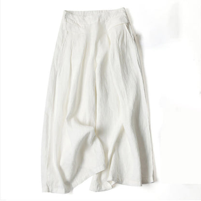 Damen Hose Mit Weitem Bein Hoher Taille Seitentaschen Und Elastischem Bund