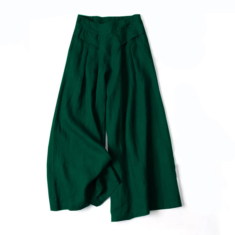Damen Hose Mit Weitem Bein Hoher Taille Seitentaschen Und Elastischem Bund
