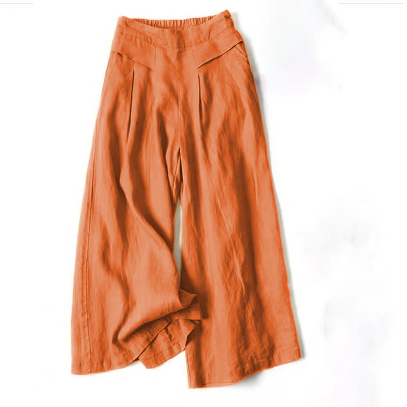 Damen Hose Mit Weitem Bein Hoher Taille Seitentaschen Und Elastischem Bund