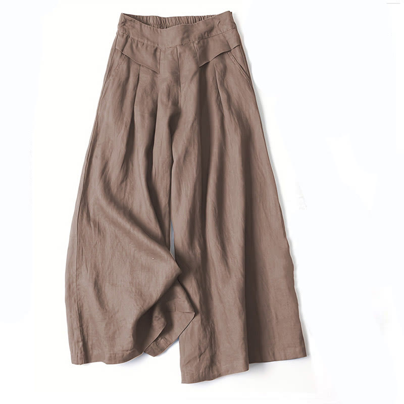 Damen Hose Mit Weitem Bein Hoher Taille Seitentaschen Und Elastischem Bund