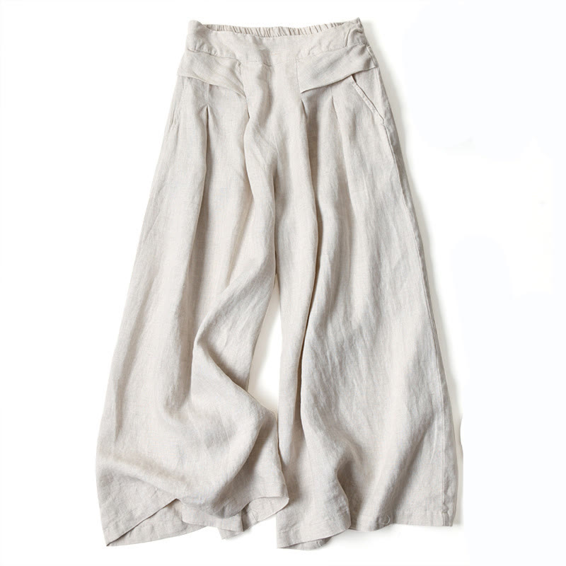 Damen Hose Mit Weitem Bein Hoher Taille Seitentaschen Und Elastischem Bund