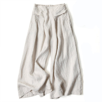 Damen Hose Mit Weitem Bein Hoher Taille Seitentaschen Und Elastischem Bund