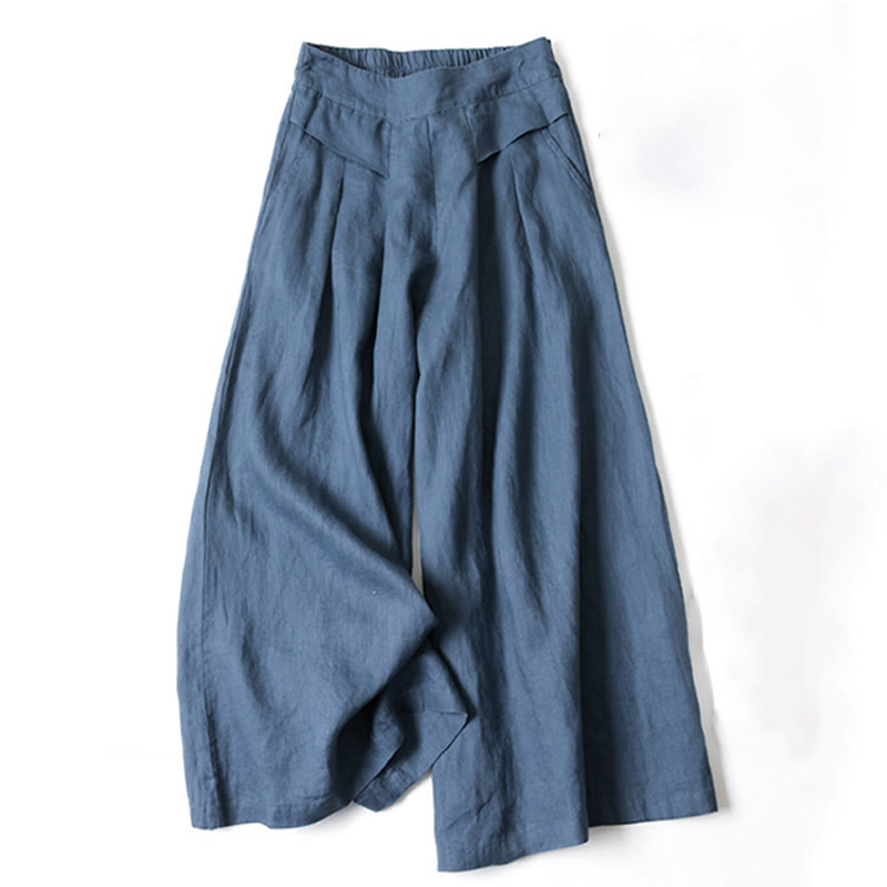 Damen Hose Mit Weitem Bein Hoher Taille Seitentaschen Und Elastischem Bund