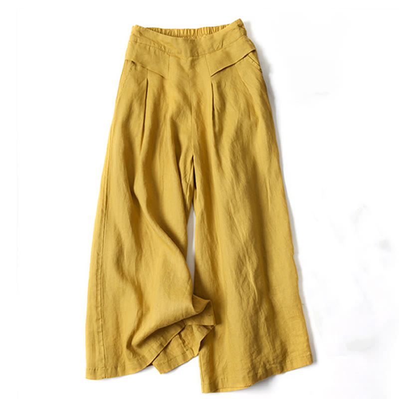 Damen Hose Mit Weitem Bein Hoher Taille Seitentaschen Und Elastischem Bund