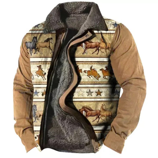 Herren Fleecejacke mit Aztekischem Geometrischem Print – Ideal für Sommerabende