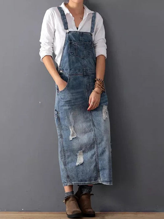 Jeans Overall Kleid mit Geschlitztem Rücken I Perfekt für den Sommer