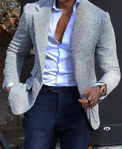 Gestreifter Herrenblazer mit Anzugkragen, Zwei-Knopf-Verschluss und Slim-Fit-Schnitt – Geeignet für Frühling und Sommer
