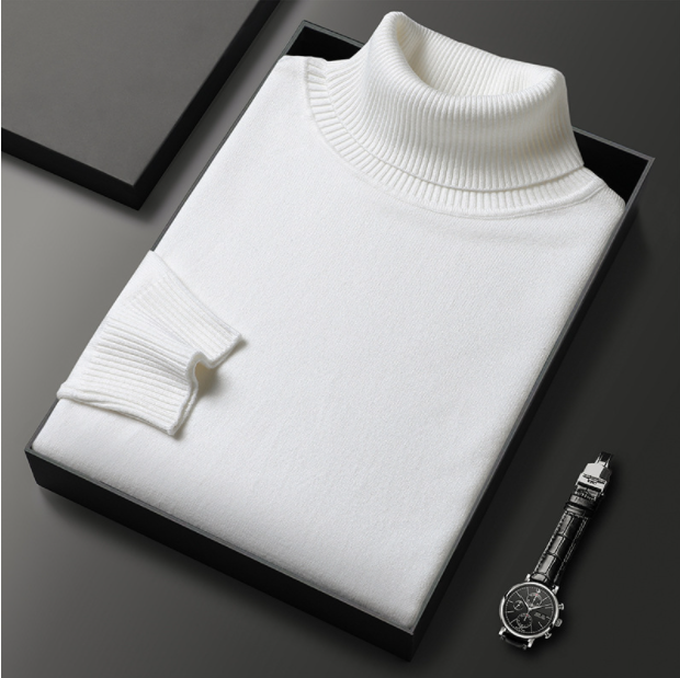 Herren Rollkragenpullover einfarbig mit geripptem Kragen