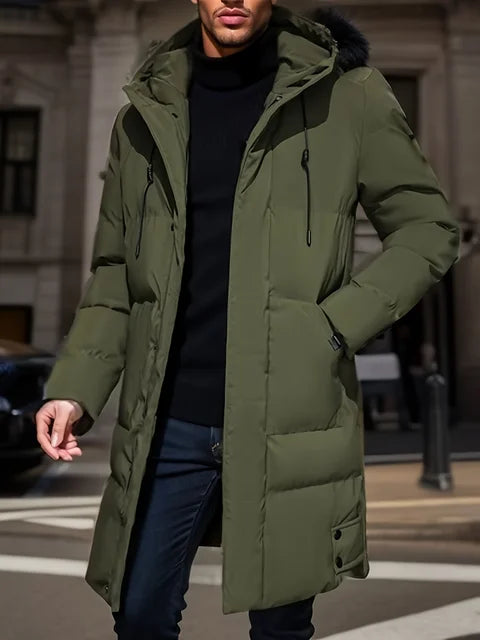 Herren-Wintermantel mit Wattierung, wetterfester Oberfläche und vollflächigem Design