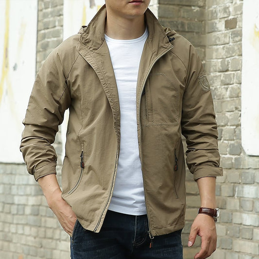 Herren Outdoorjacke Wasserdicht Leicht Einfarbig mit Reißverschluss