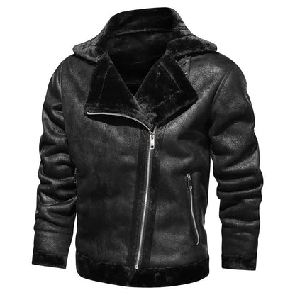 Herren Winter Bikerjacke mit Fleecefutter und hohem Kragen