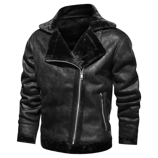 Herren Winter Bikerjacke mit Fleecefutter und hohem Kragen