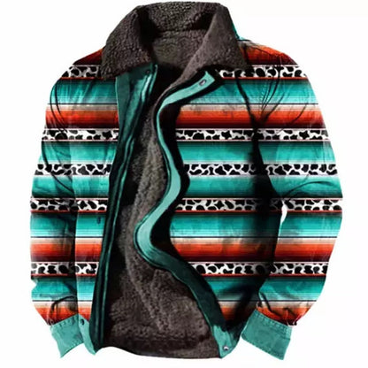 Herren Fleecejacke mit Aztekischem Geometrischem Print – Ideal für Sommerabende