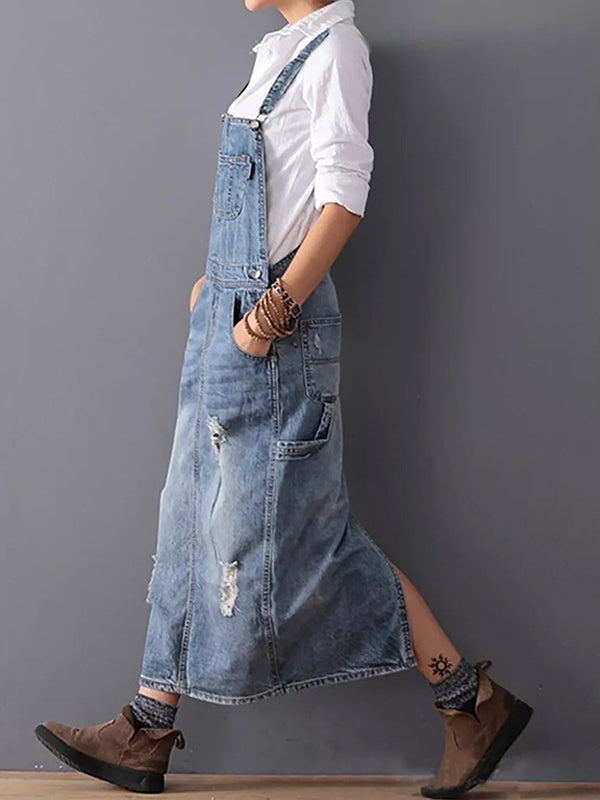 Jeans Overall Kleid mit Geschlitztem Rücken I Perfekt für den Sommer
