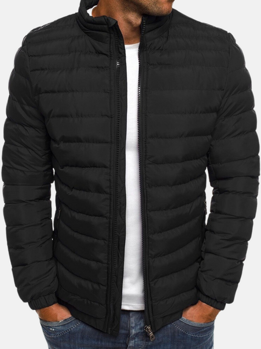 Herren-Winter-Steppjacke mit Reißverschluss und Stehkragen