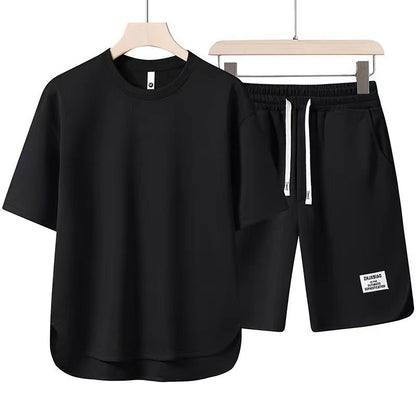 Herren Sommer Kurzarm-T-Shirt mit Rundhalsausschnitt Einfarbig