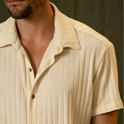 Herren Frühling Zweiteiliges Set – Kurzarmhemd und Shorts in Hellgelb