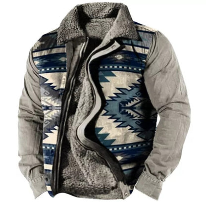 Herren Fleecejacke mit Aztekischem Geometrischem Print – Ideal für Sommerabende