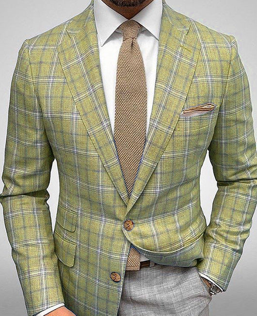 Gestreifter Herrenblazer mit Anzugkragen, Zwei-Knopf-Verschluss und Slim-Fit-Schnitt – Geeignet für Frühling und Sommer
