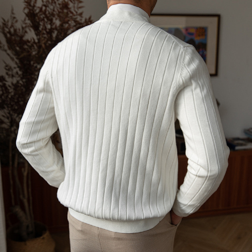 Herrenpullover mit V-Ausschnitt, langen Ärmeln und einfarbigem Design