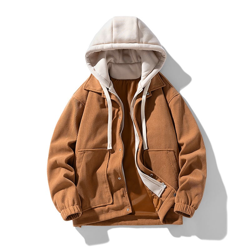 Herren Cordjacke mit Kapuze für den Sommer – Gestreiftes Design mit Seitentaschen und Lockerer Passform