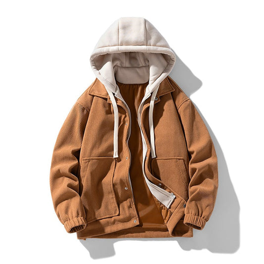 Herren Cordjacke mit Kapuze für den Sommer – Gestreiftes Design mit Seitentaschen und Lockerer Passform