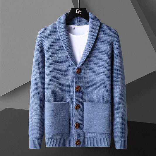 Herren-Strickjacke aus dickem Strick mit Knöpfen – Slim Fit, Acryl, Reverskragen