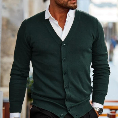 Herren Strickjacke mit Knopfleiste V-Ausschnitt und Geripptem Saum