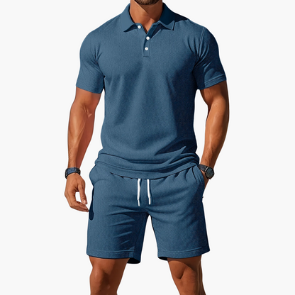 Herren Sommer Set aus Polohemd und Shorts mit Knopfleiste und Kordelzugbund