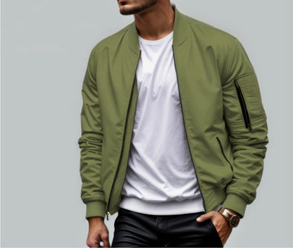 Leichte Herren-Steppjacke mit Reißverschluss, Seitentaschen und geripptem Kragen | Ideal für Sommer