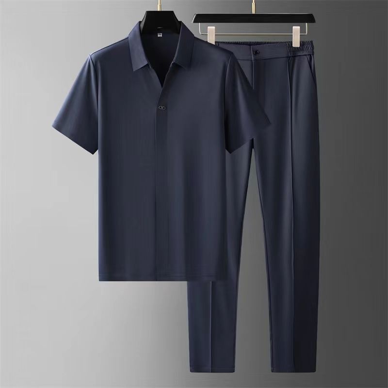 Herren Sommer Zweiteiliges Set – Ultraleichtes Kurzarmhemd und Hose