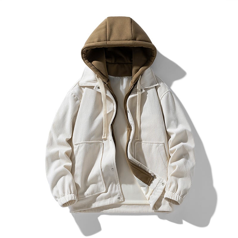Herren Cordjacke mit Kapuze für den Sommer – Gestreiftes Design mit Seitentaschen und Lockerer Passform
