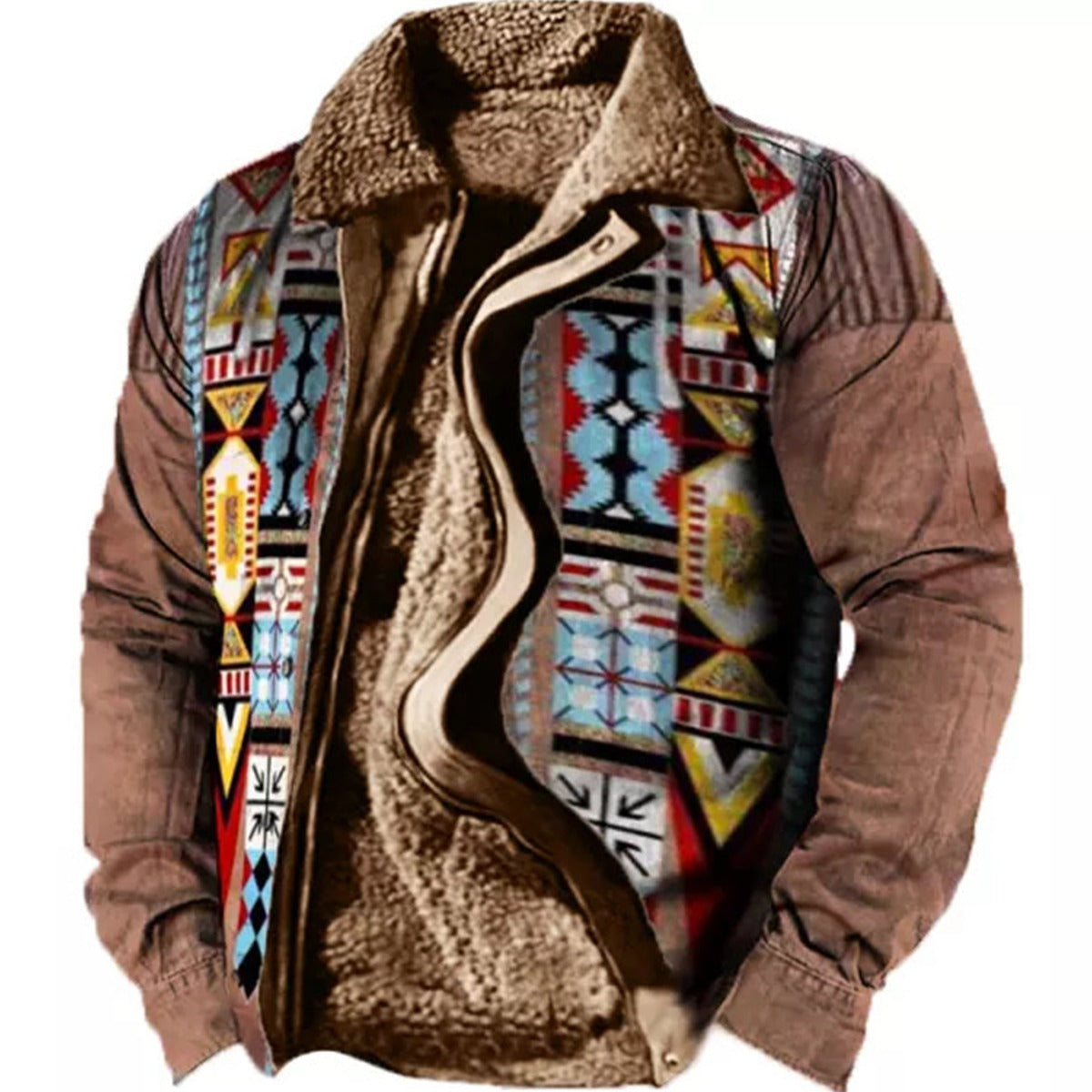 Herren Fleecejacke mit Aztekischem Geometrischem Print – Ideal für Sommerabende