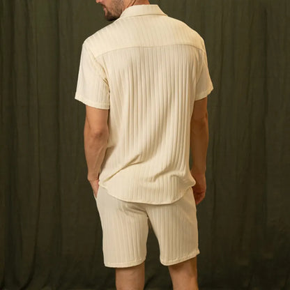 Herren Frühling Zweiteiliges Set – Kurzarmhemd und Shorts in Hellgelb